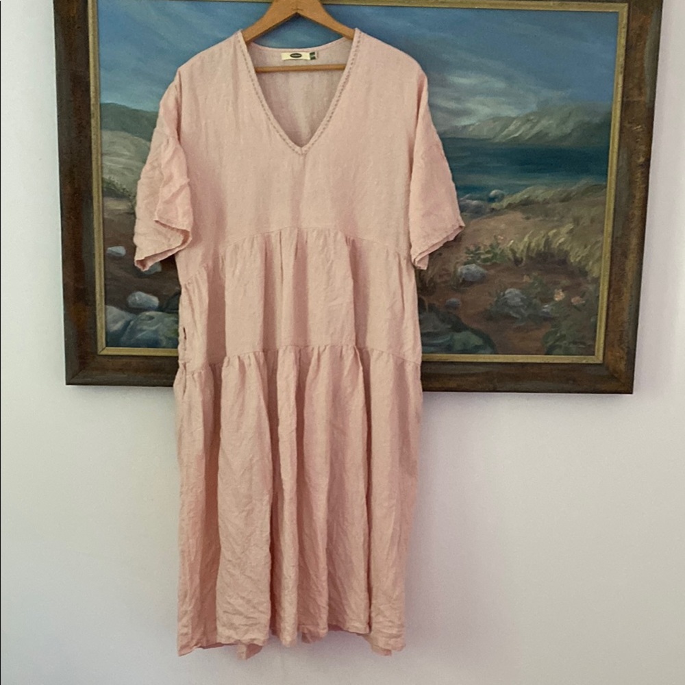 Pink-beige breezy and romantic linen dress, small/medium by Dolma